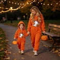 thumbnail image 4 of Kids Flannel Halloween Hooded Jumpsuit, Girls & Boys Cute Bow Onesie Ghost Print Zip Up Full-body Loungewear 2026 Coffee 100, 4 of 7