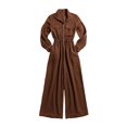 thumbnail image 6 of Women's Plus Size Solid Color Cotton Linen Blend Jumpsuit, Long Sleeve Zip Up Collar Wide Leg Romper with Elastic Waistband, Stylish Casual Streetwear Coffee L, 6 of 7