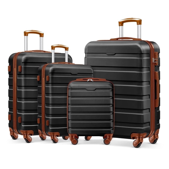 4 Piece Luggage Set 16/20/24/28 inch Hardside Lightweight Suitcase with Spinner Wheels (Black Tan)