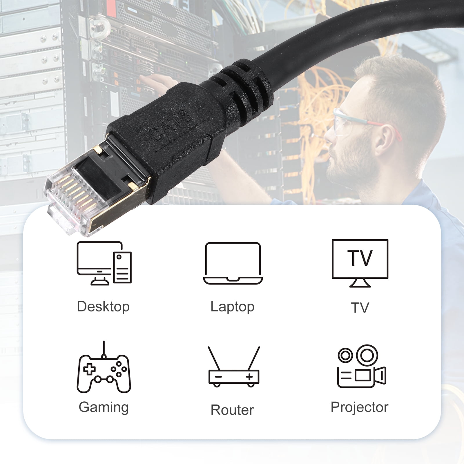 Cat 8 Ethernet Cable 16ft, 26AWG 40Gbps 2000Mhz High Speed Cat8 LAN Network Patch Cord with Gold Plated RJ45 Connector
