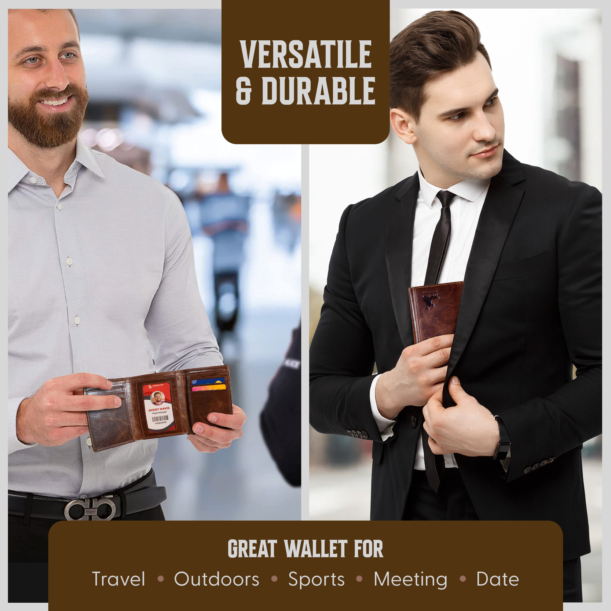 Bull Guard Men's Leather Trifold Wallet, Forest Brown photo 7