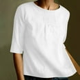 thumbnail image 2 of cfhntfmh Linen Shirts for Women Cotton Soft Crewneck Pleated Casual Tops Summer Loose Half Sleeve Basic T-Shirts, 2 of 6