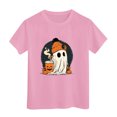 thumbnail image 4 of larppty Halloween Ghost Retro Girl Kids T-Shirt Graphic Tshirt Little Kids Fall Short Sleeve Tee Tops (Pink,7-8 Years), 4 of 6