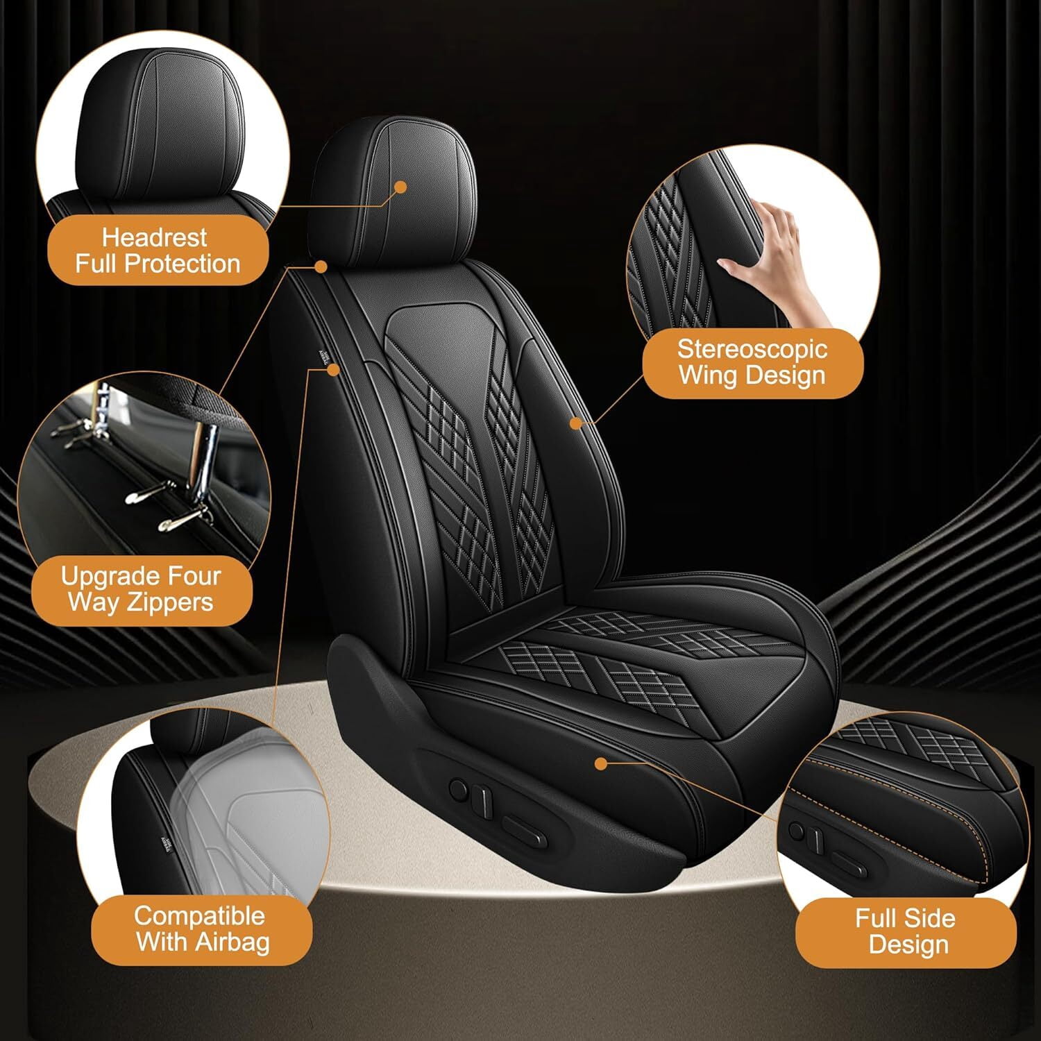 HQBQBUG Car Seat Cover Fit for Toyota Camry 2002-2025 2026 Premium Leather Luxury Car Seat Protector,Comfort Full Coverage Automotive Seat Covers Black,Front Set(2 Seats)