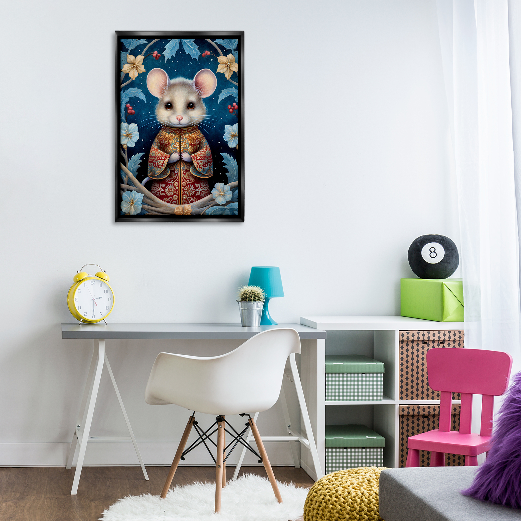 Stupell Industries Woodland Pattern Mouse Animals & Insects Painting Black Floater Framed Art Print Wall Art, 21 x 31