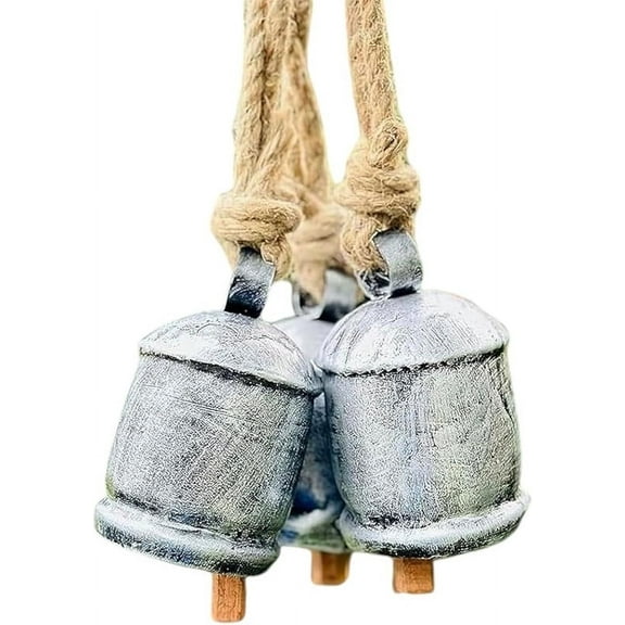 Crafts Hub Brass Cow Hanging Bell Silver Finish Set of 3 Christmas Decorative Bells Vintage Rustic Home Decor Shabby Chic Giant Lucky Bell