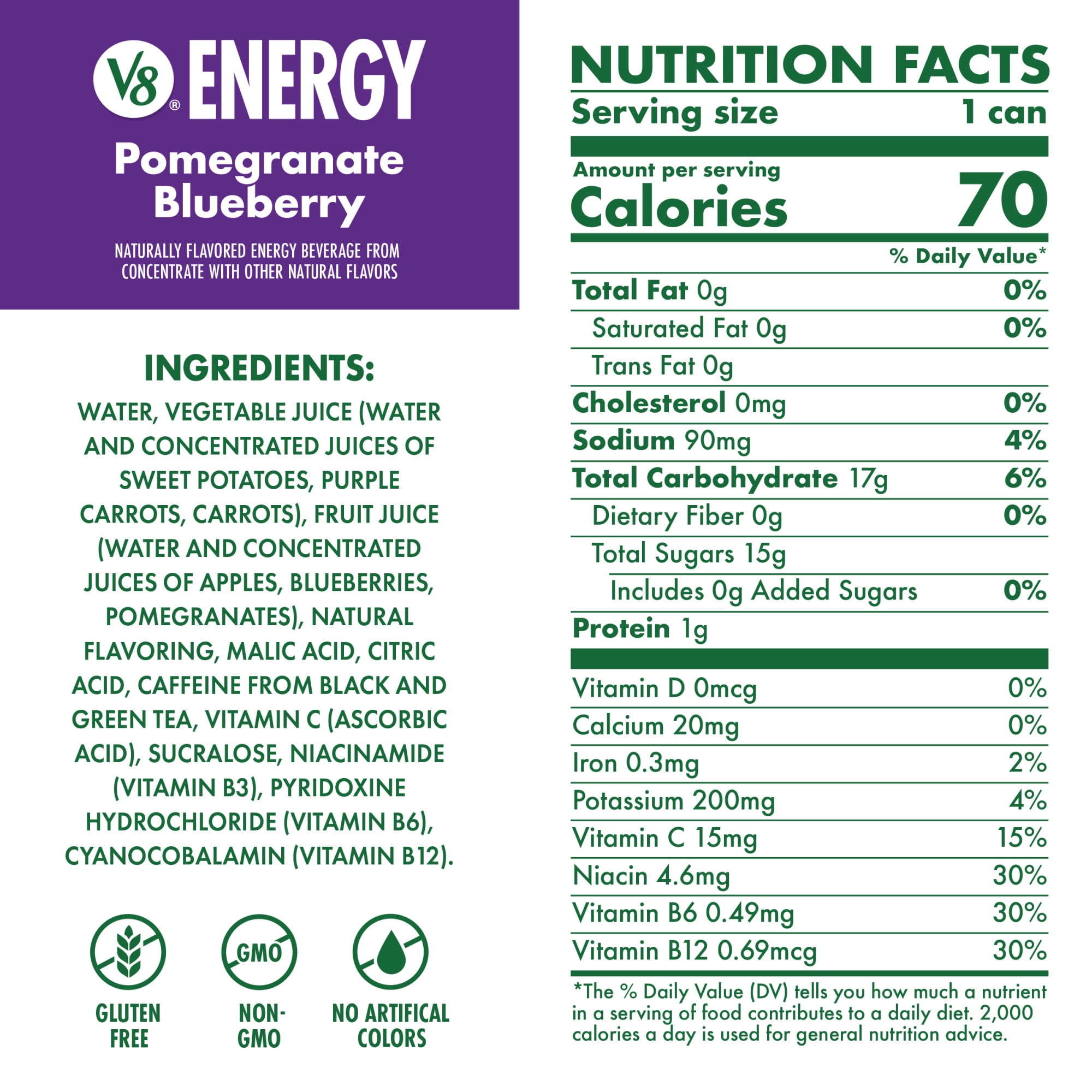V8 Energy Still Pomegranate Blueberry Energy Drink, 11.5 fl oz Can