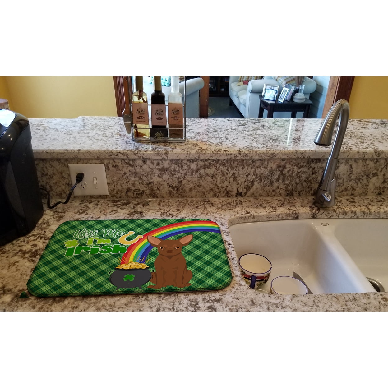 Chocolate Chihuahua St. Patricks Day Dish Drying Mat