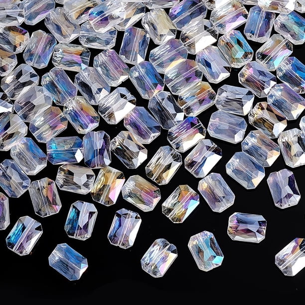 120 cuentas de vidrio facetadas de 14 x 10 mm, colores AB, transparentes, planas, grandes, rectangulares, espaciadoras para manualidades, cuentas sueltas
