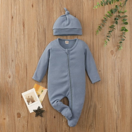 

Toddler Boys Girls Autumn Winter Long Sleeve Solid Colour Footed Jumpsuit Romper