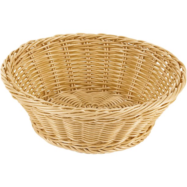 APS Polyrattan Reinforced Round Bread Basket, 10.12", Light Wood Tone