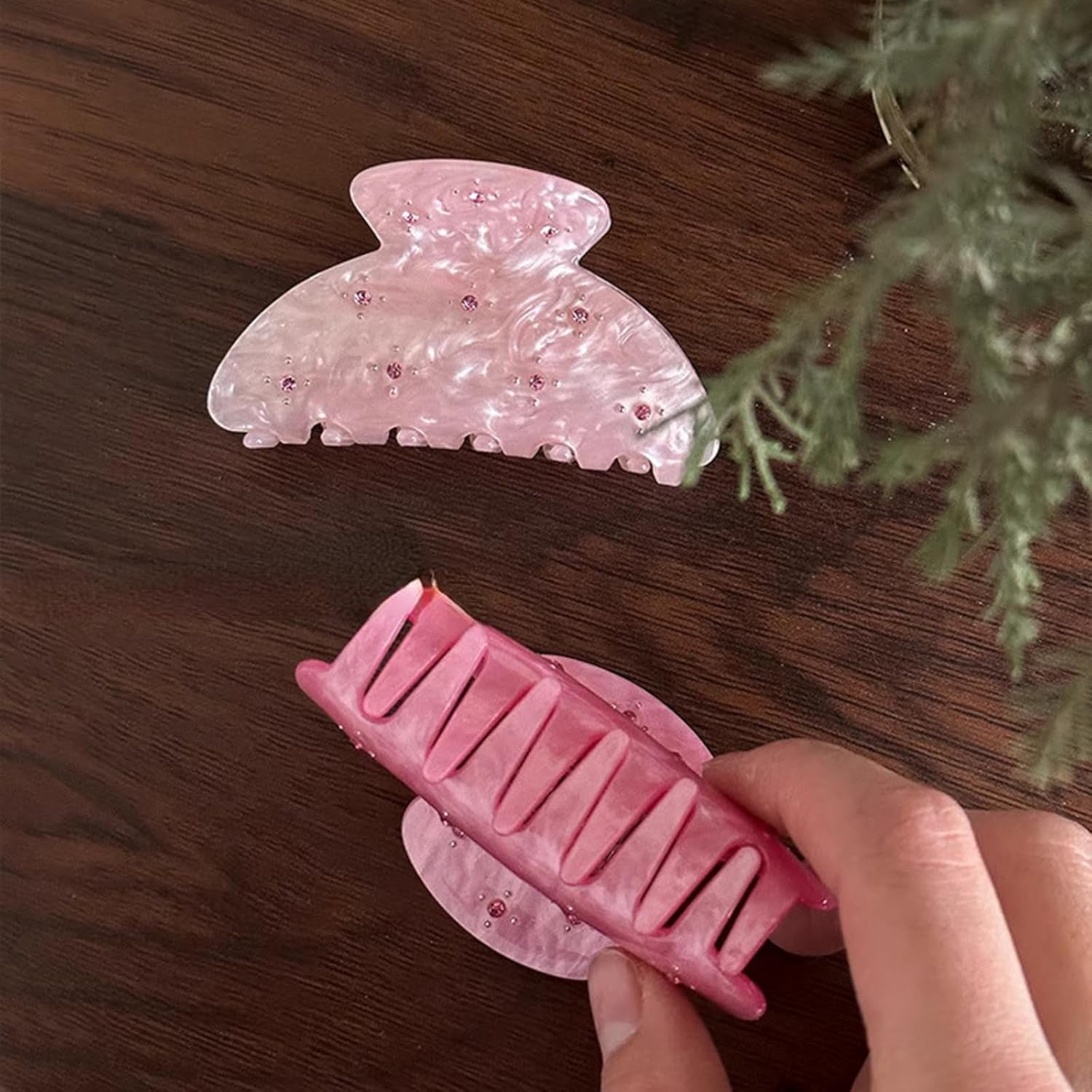 Sparkling Gem Starry Medium Hair Claw Bright Pink Bow Hair Clip Non Slip Jaw Clamp Elegant Half Up Hair Accessory for Women 2 Pcs