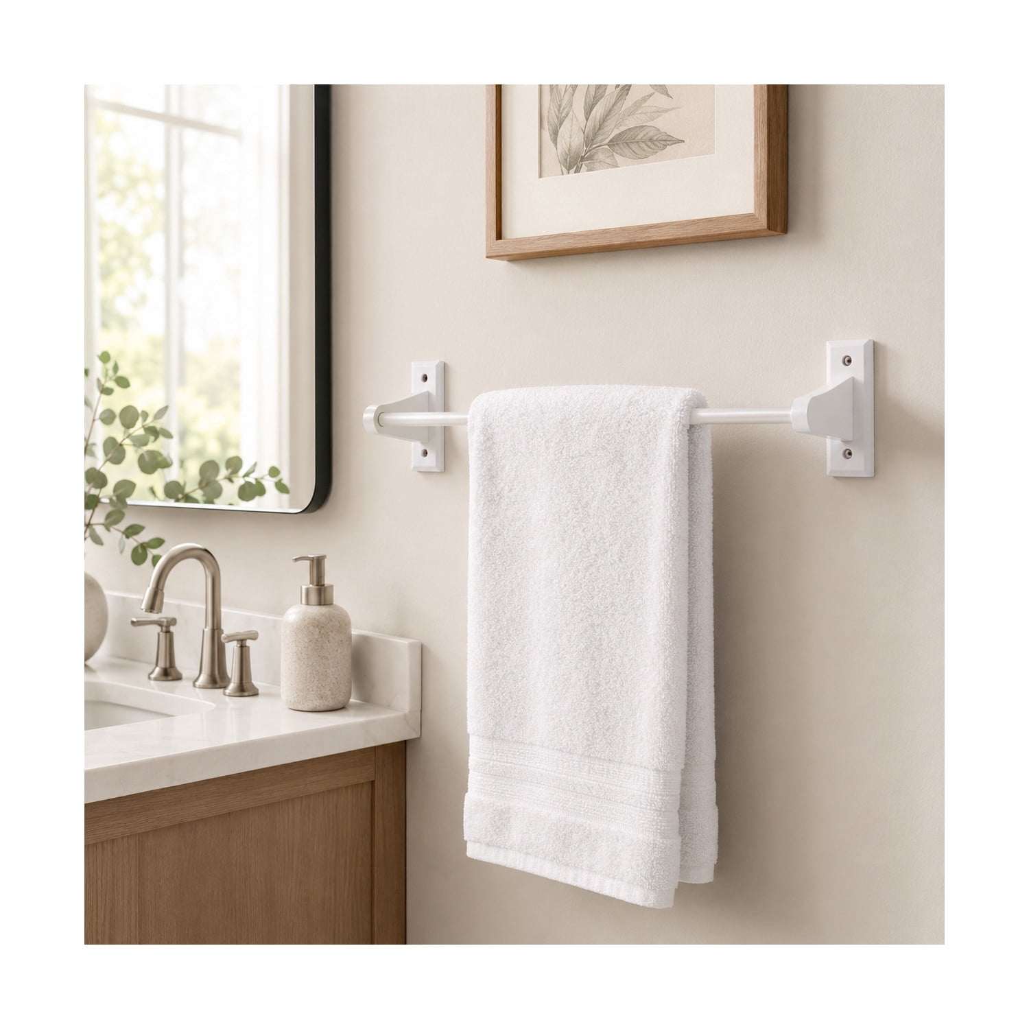 White Wood Dalton 24 in. Towel Bar, Bathroom and Kitchen Wall Mount