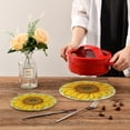thumbnail image 2 of 2 Pcs Hand Drawn Realistic Vintage Sunflower Round Woven Pot Holders Trivets Set, Cotton Coasters Placemats for Cooking Baking Hot Dish Pan Pot Bowl Teapot, 9.45 In + 7 In, 2 of 5