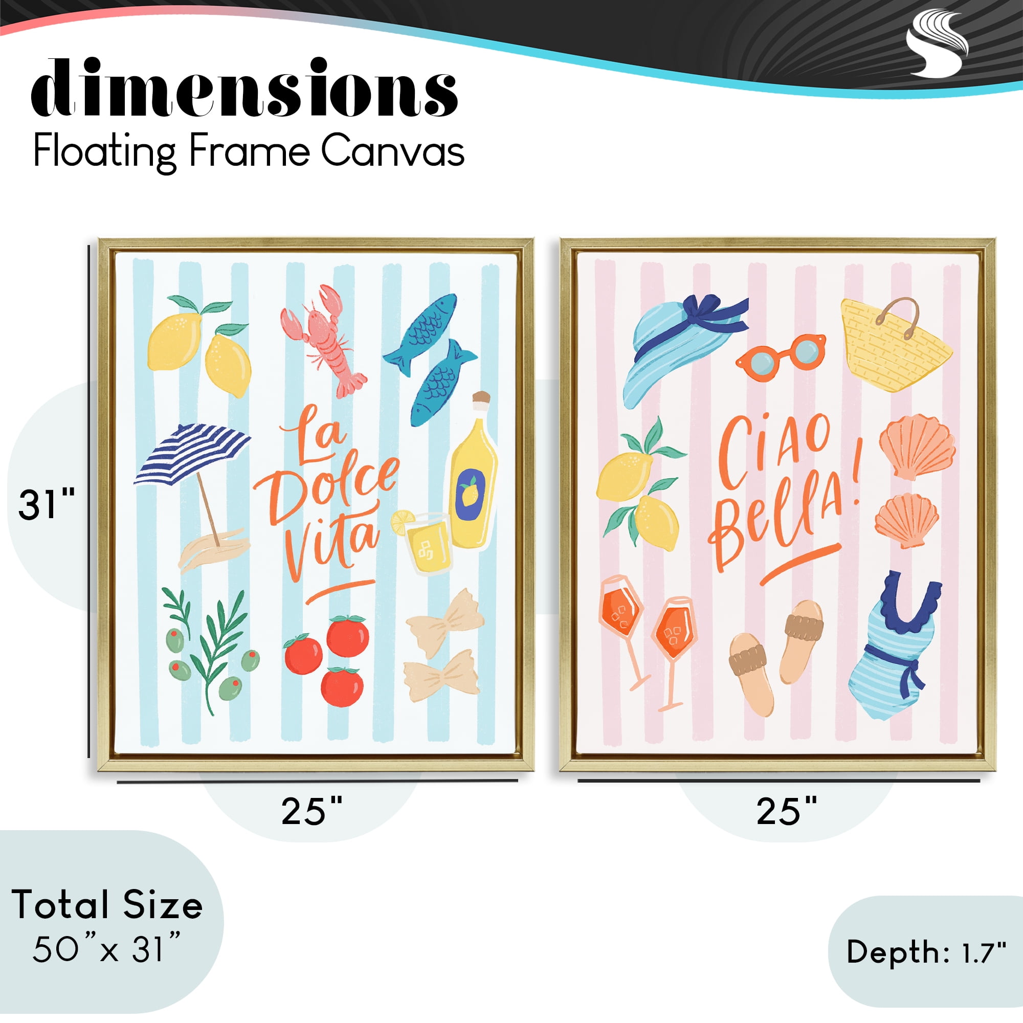 Stupell Industries Summer Italian Vacation 2 Piece Gold Framed Floater Canvas Set, design by Sandra Picco