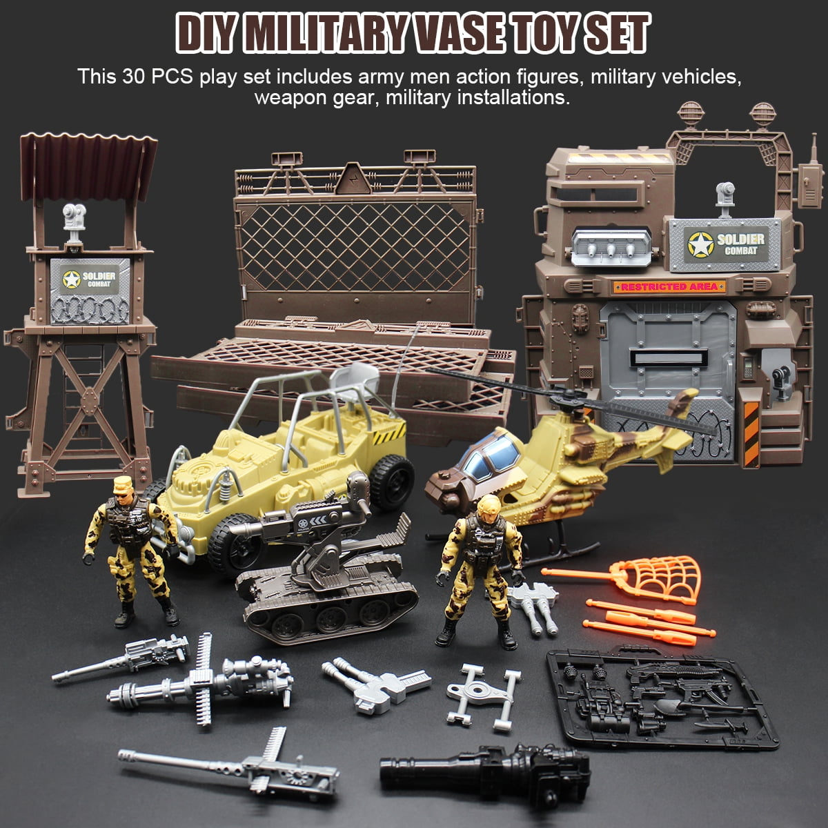 Losbenco Military Toys Set, Military Base Playset Army Men Action Figures and Weapon Gear Military Model Toy for Kids Boys Ages 3+