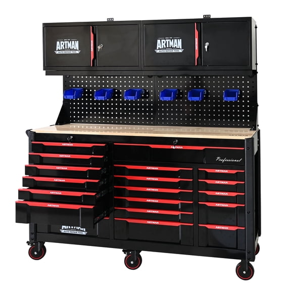 NIGSQJB Large Rolling Tool Chest with 19 Drawers and Wall-Mounted Double-Door Cabinet, Heavy Duty Steel Tool Storage Cabinet Sets, Utility Tool Box Organizer for Laboratory, Workshop, Auto Repair