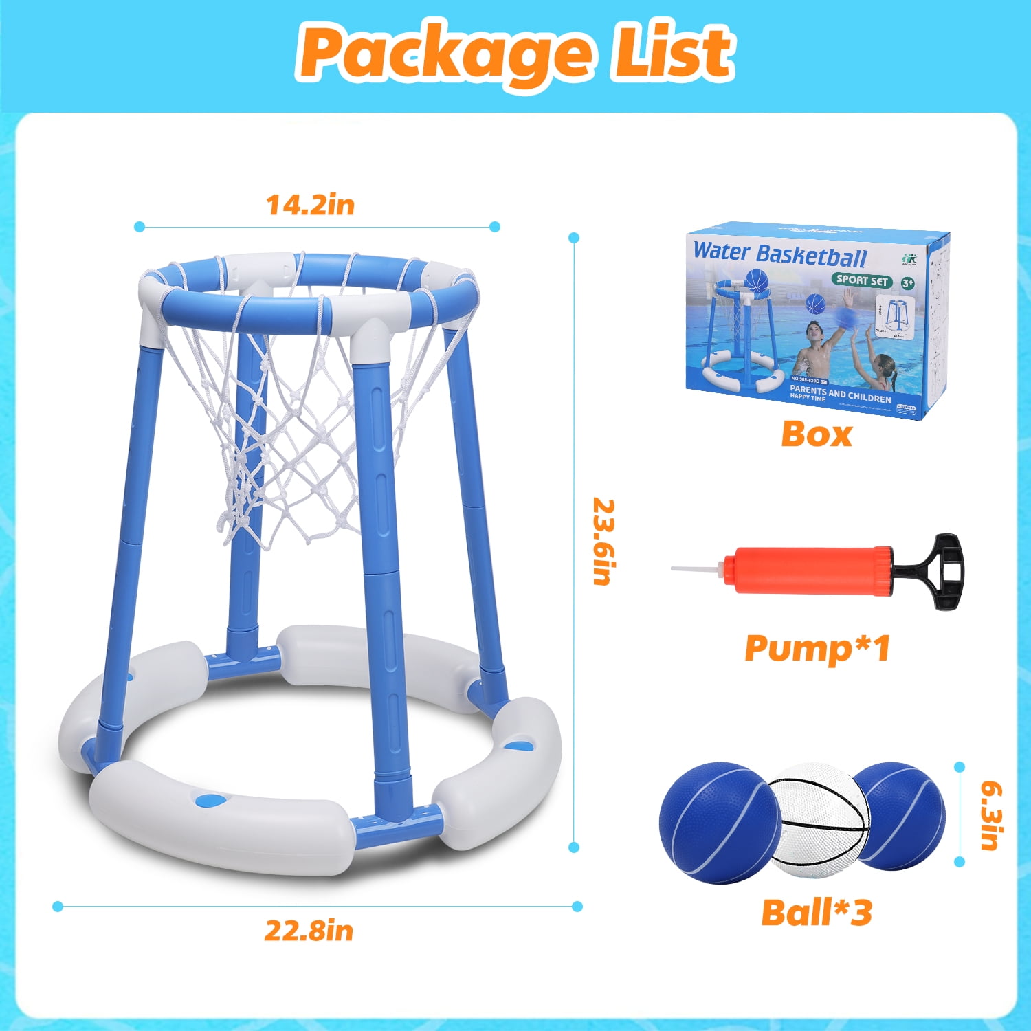 JoyStone Pool Basketball Hoop for Kids, Floating Inflatable Toys with 3 Pool Balls and Pump, Swimming Pool Toy for boys and Girls