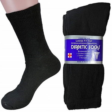 6 Pairs Mens or Women Black Diabetic Socks Loose Fit Size 9-11