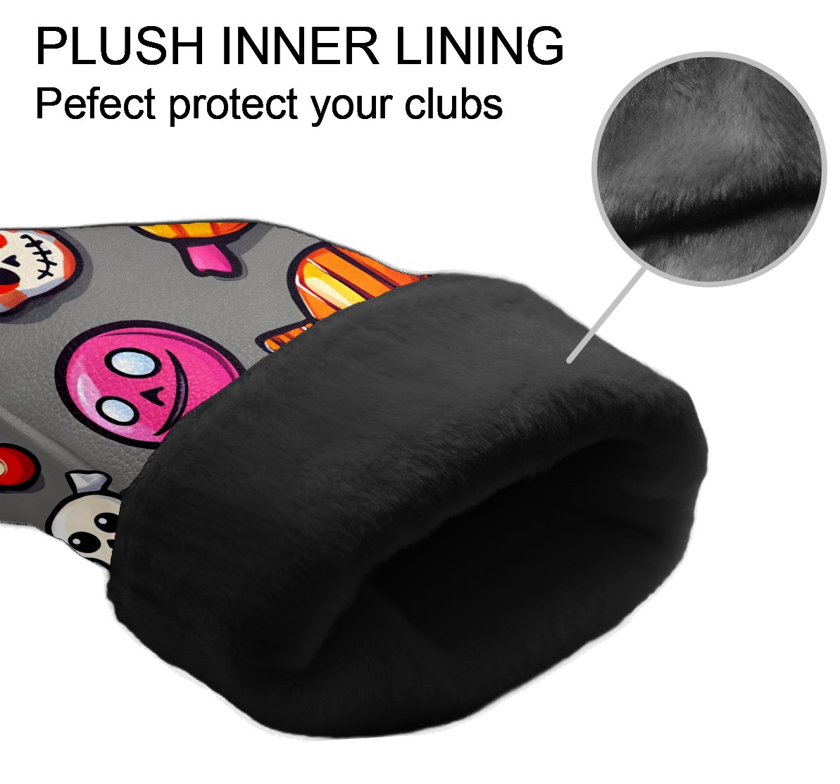 Golf Club Covers, Gray HalloweenCandy Premium PU Leather Driver Hybrid Putter Head Covers with Velvet Lining, Waterproof Golf Gifts for Men Women