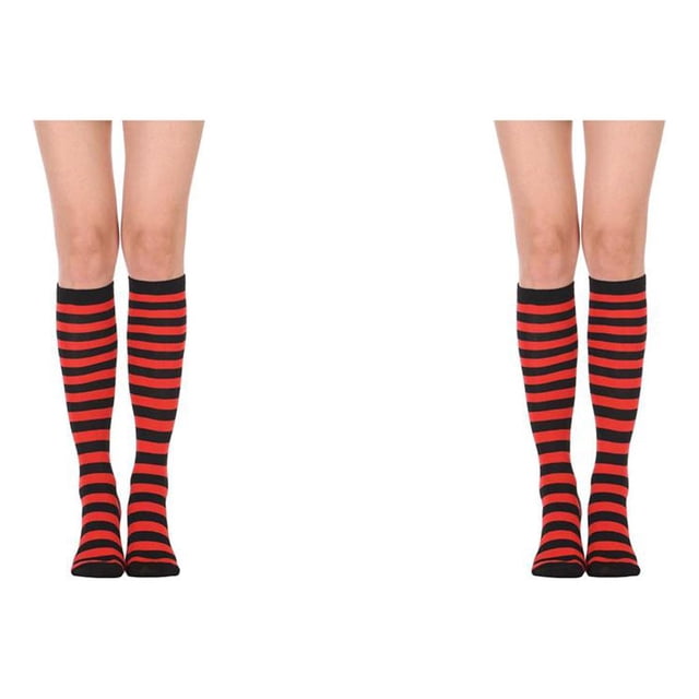 Calcetines hasta el muslo a rayas Qarigey Botas de calcetín estilo simple CBP334146 2piezas franja negra roja
