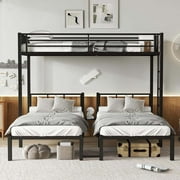 Triple Bunk Beds, Metal Twin XL over Twin & Twin Bunk Bed for 3, Triple Bunk Can be Separated into 3 Beds (Black)