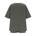 thumbnail image 5 of Two Piece Sets For Women Summer Linen Casual Outfit Plus Size Loose Fit Short Sleeve Shirts & Wide Leg Shorts Sets,Army Green,XL, 5 of 7