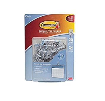 Command Small Wire Hooks, Clear Plastic (20 Hooks, 24 Adhesive Strips)