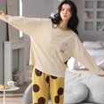 thumbnail image 1 of Conjunto de pijama de punto de algodón para mujer, ropa de dormir Floral elegante, pantalones a cuadros, Moda para el hogar, primavera y otoño, 1 of 4