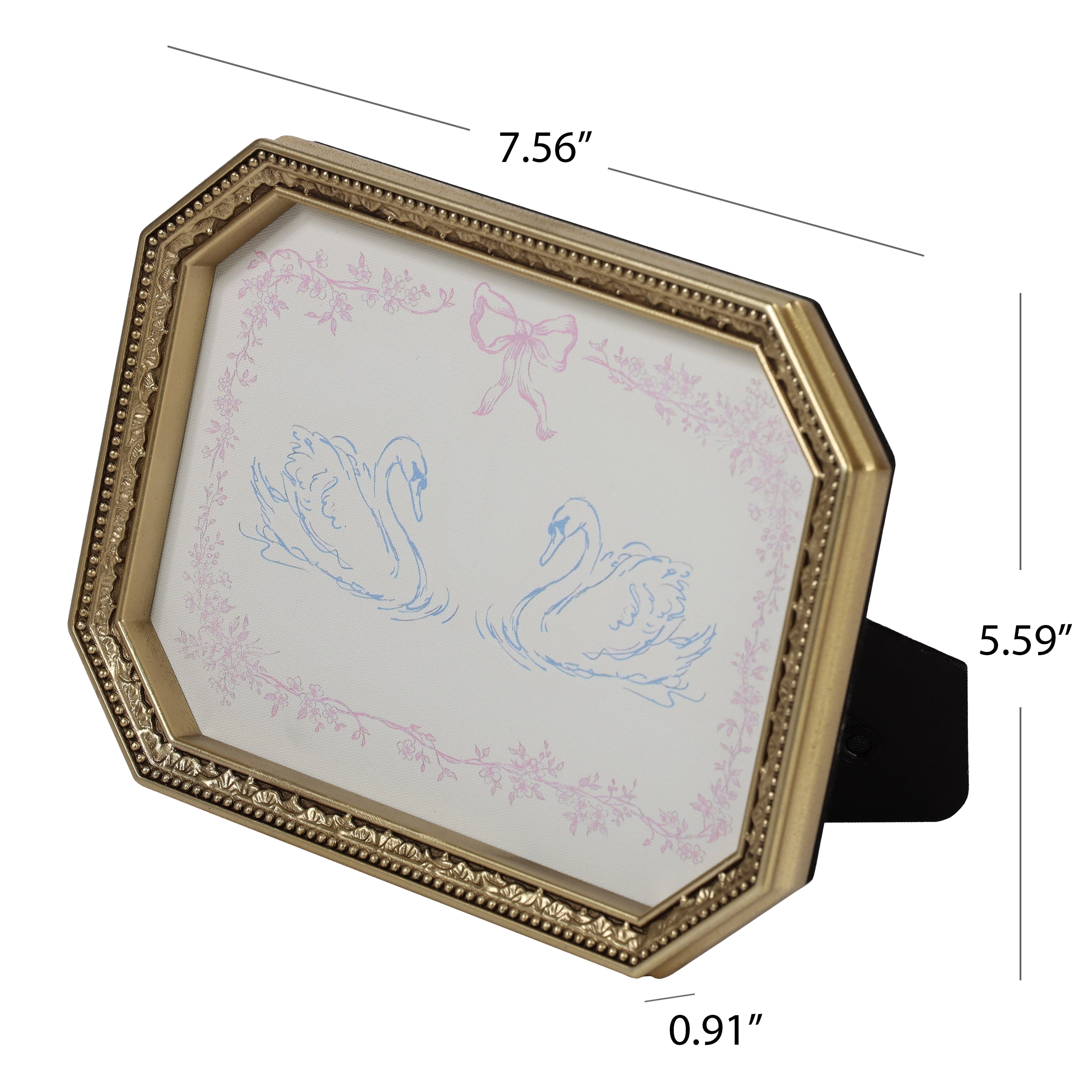Mainstays Gold Frames Canvas 7.56"x5.59" Art with Blue Swan and Pink Floral