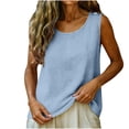 thumbnail image 4 of Fashion Women's Casual Solid Color Sleeveless Round Neck Button Blouses Pullover Top Light Blue, 4 of 6