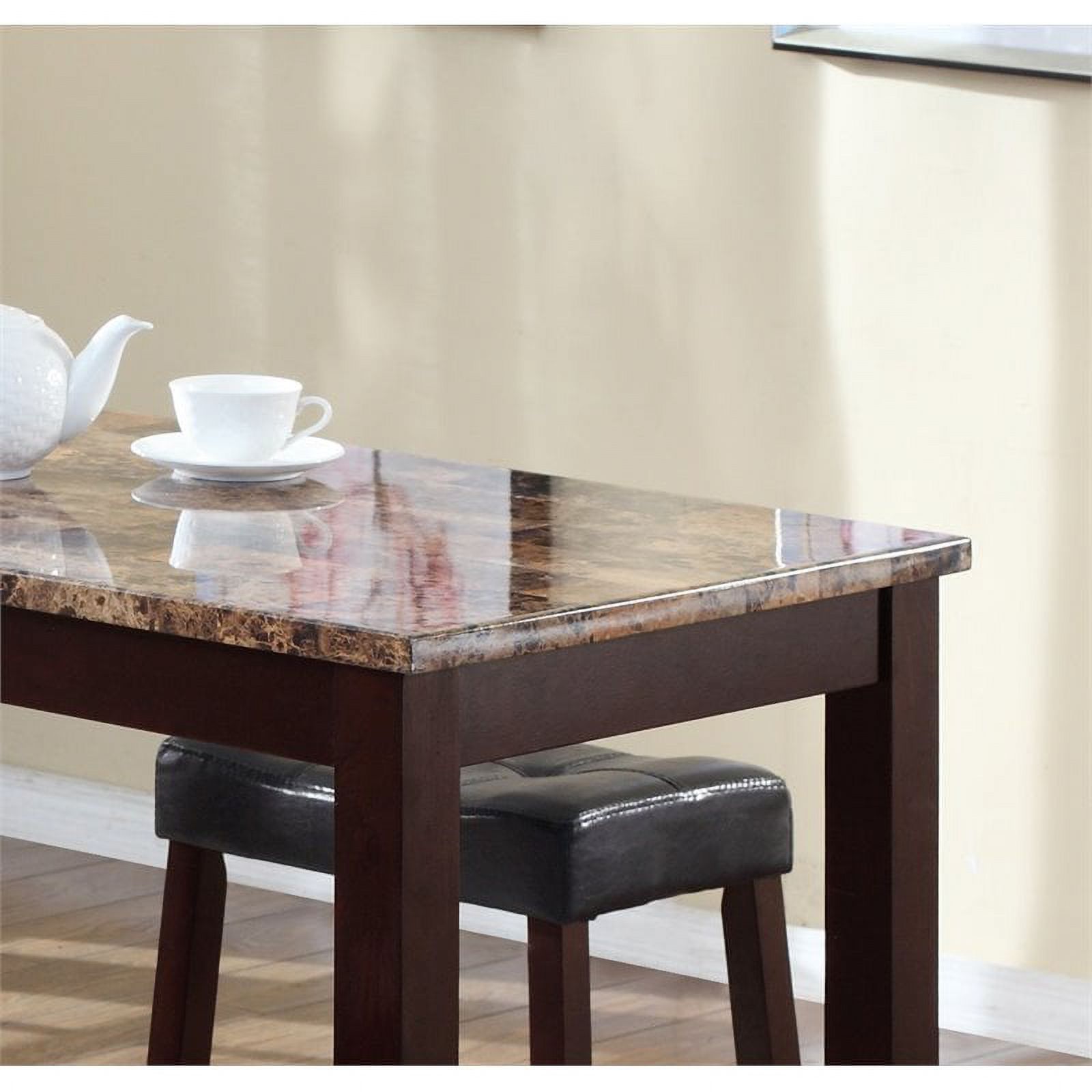 Roundhill Furniture 3Pc Counter Glossy Print Marble Breakfast Table Set Espresso - image 3 of 5