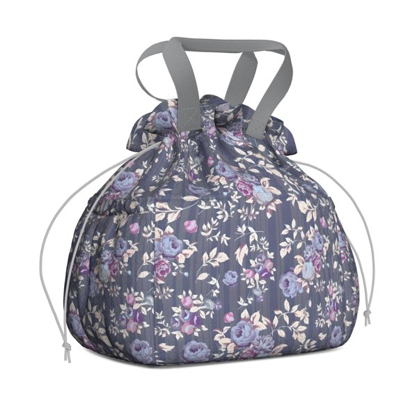 Pioneer Flower Floral Print Pattern Drawstring Lunch Bag Women - Drawstring Lunch Bag Insulated for Work Office - Stain-Resistant Large Lunchbags for Women with Multi-Pockets