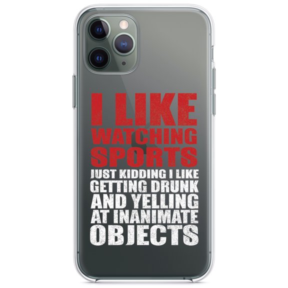 DistinctInk Clear Shockproof Hybrid Case for iPhone 11 (6.1" Screen) - TPU Bumper Acrylic Back Tempered Glass Screen Protector - I Like Watching Sports Getting Drunk Yelling