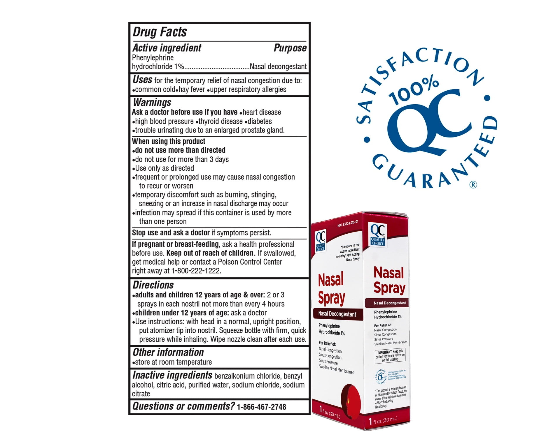 6 Pack Quality Choice 4 Way Acting Nasal Spray 1oz Each