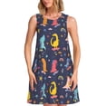 thumbnail image 1 of Balery Cartoon Dinosaur Vestidos de verano para mujer con estampado: vestido holgado sin mangas, vestido playero informal y cómodo para días calurosos., 1 of 7