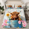 thumbnail image 2 of Feelyou Rustic Highland Cattle Bed Sheets, Pink Groovy Floral King Sheets, Vintage Lodge Cabin Sheet Set, Lightweight Room Decor, 4pcs, 2 of 7