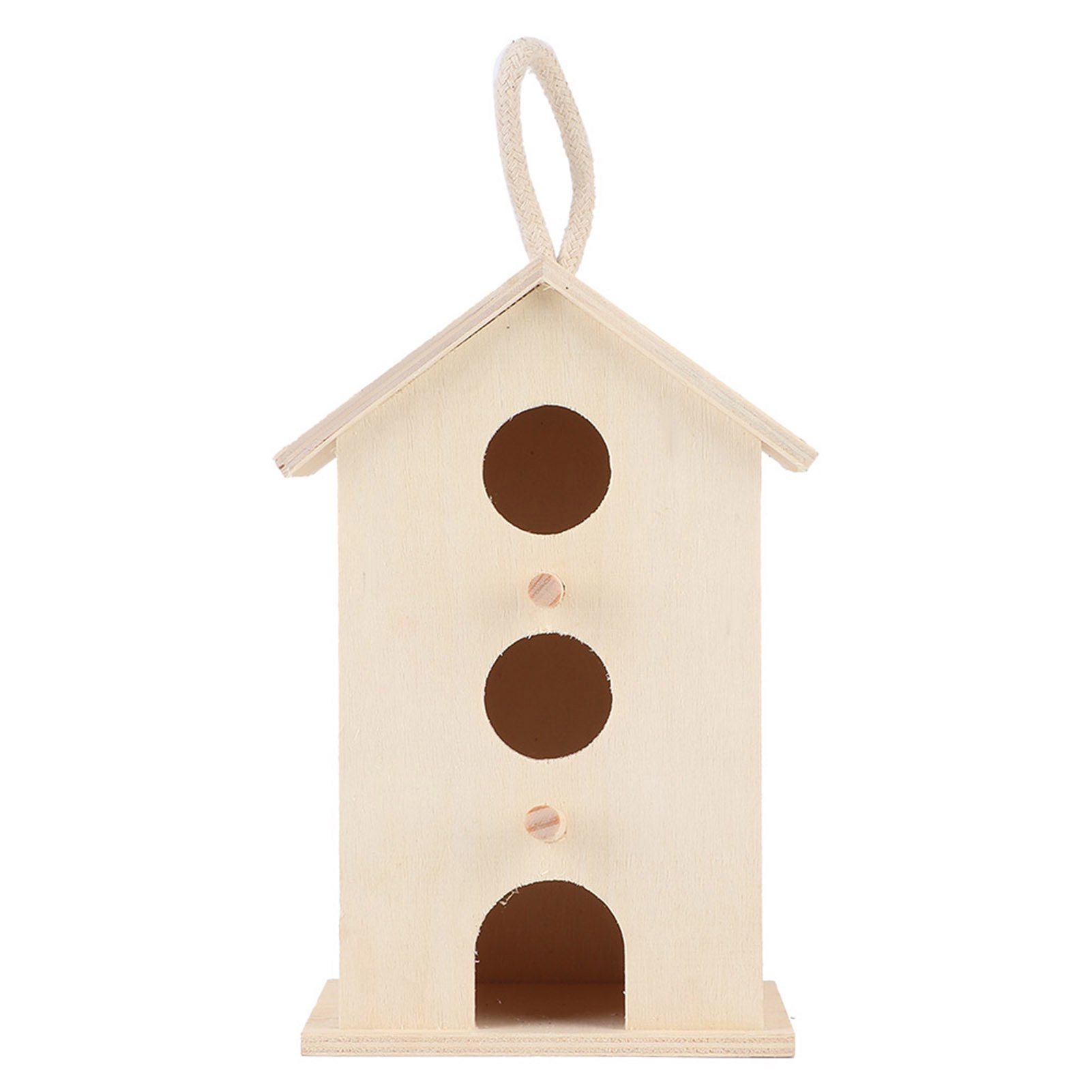 Aestri Hanging Wooden Bird House Breeding Resting Box for Parrots and Garden Wild Birds Natural Candlenut Nesting Station with Standing Perch Bracket 4.3x4.3x7.4 inches