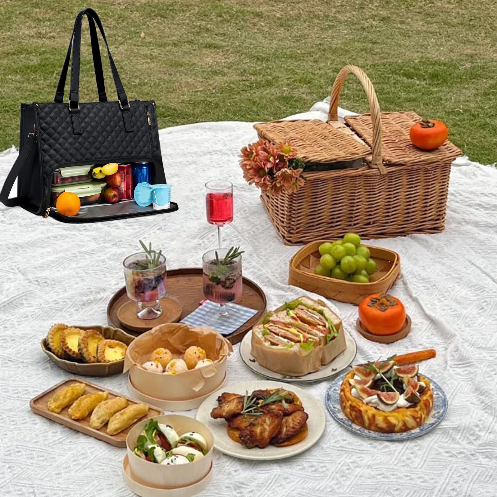 HOZVOMI The Ultimate 2-in-1 Tote Bag & Lunch Bag Combo, 15.6in Work Bag with Insulated Lunch Compartment, Leakproof Large Lunch Box, Laptop Lunch Bag Combo for Women, Travel Tote & Lunch Bag