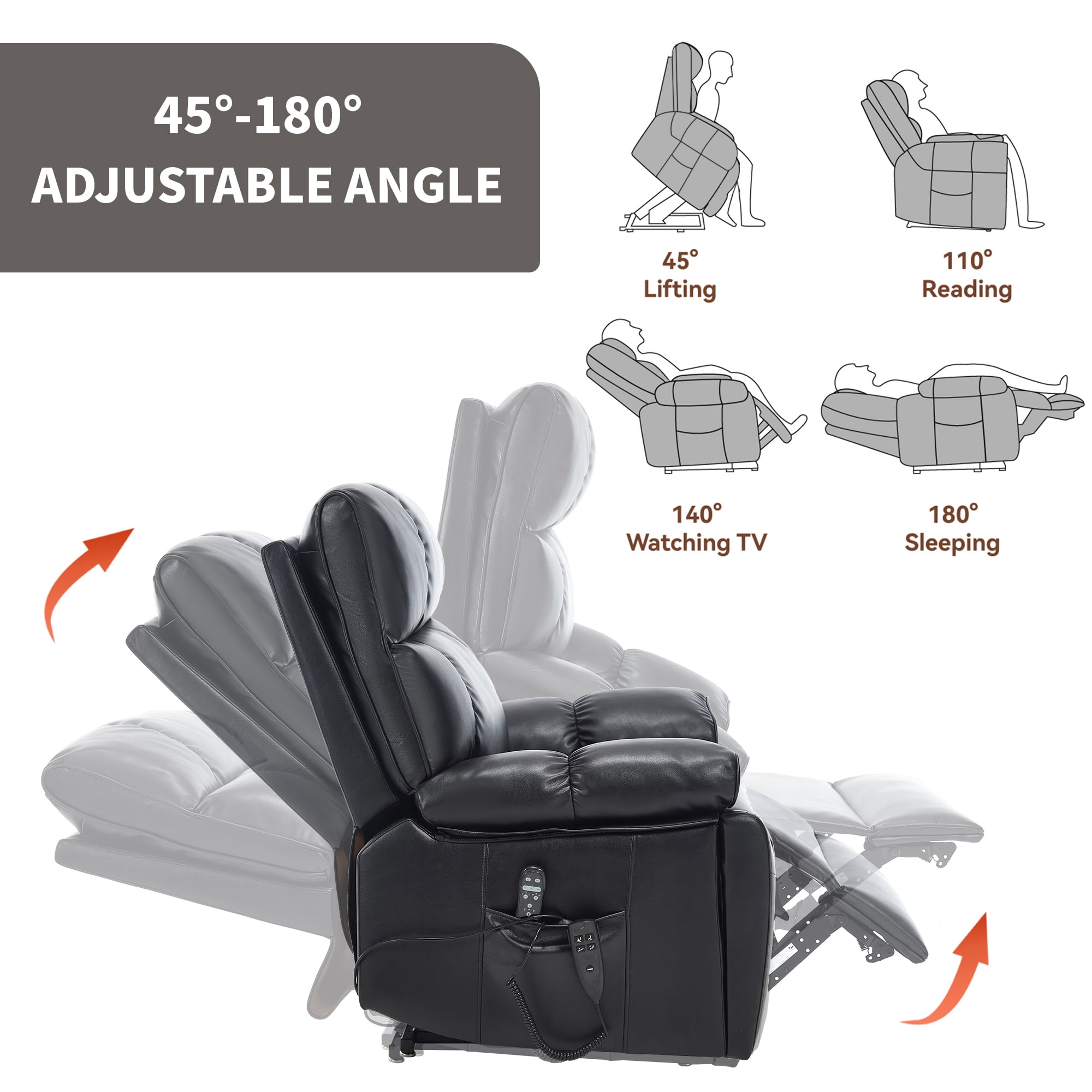 Alvantor Large Power Lift Recliner Chair for Elderly UP Leather Electric Recliners Chair with Massage and Heat for Living Room Black
