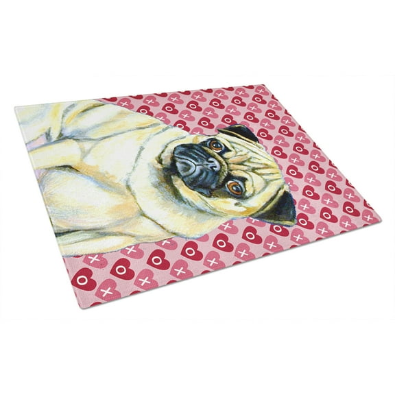 Caroline's Treasures Pug Hearts Love and Valentine's Day Portrait Glass Cutting Board Large