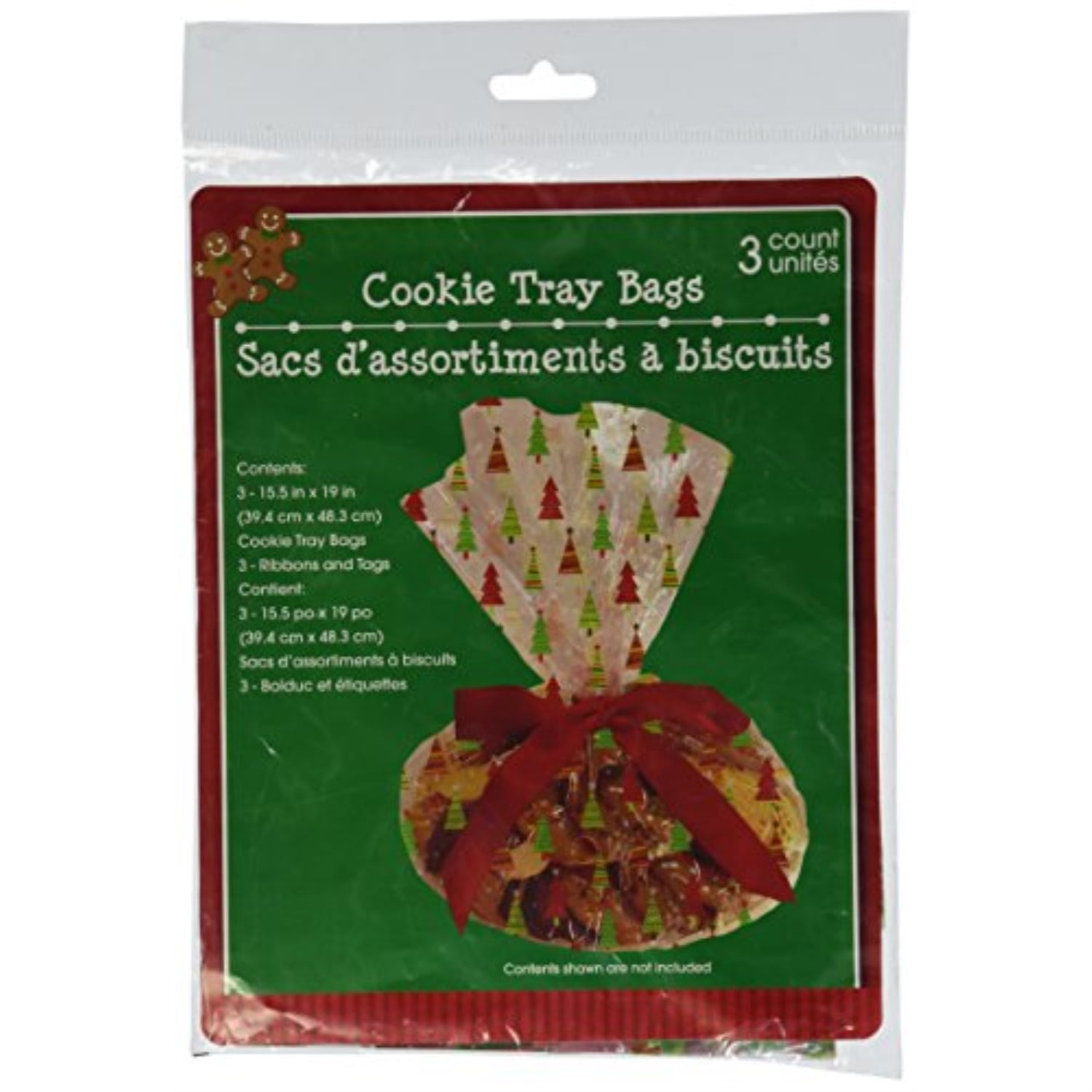 Cellophane Christmas Cookie Tray Bags 3 Count 15.5 in. x 19 in. with