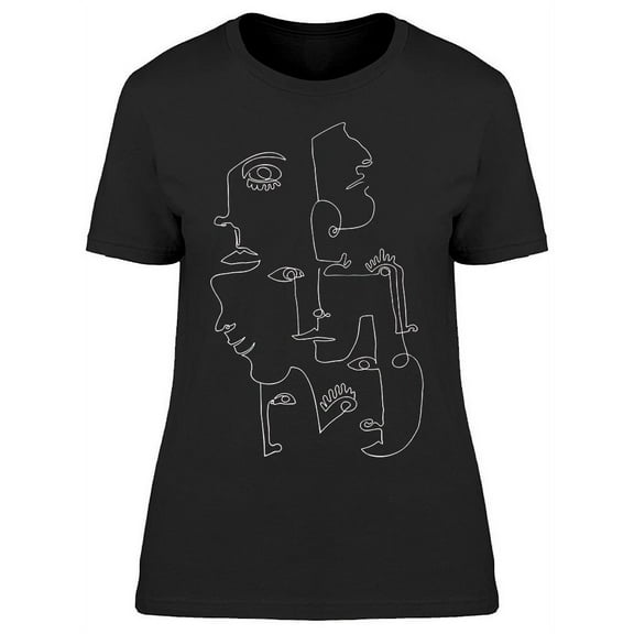 Continuous Line Faces Drawing T-Shirt Women -Image by Shutterstock, Female 3X-Large