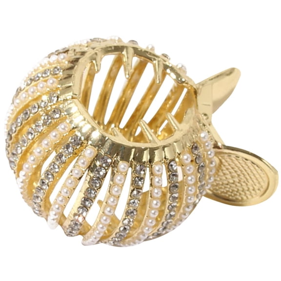 Pearl Rhinestone Hair Clip Claw -High Ponytail Small Metal Ponytail Clips Shark Buckle Holder, High Ponytail,Decorative Hair Barrettes Hair Accessories for Women & Girls(2pcs- L)