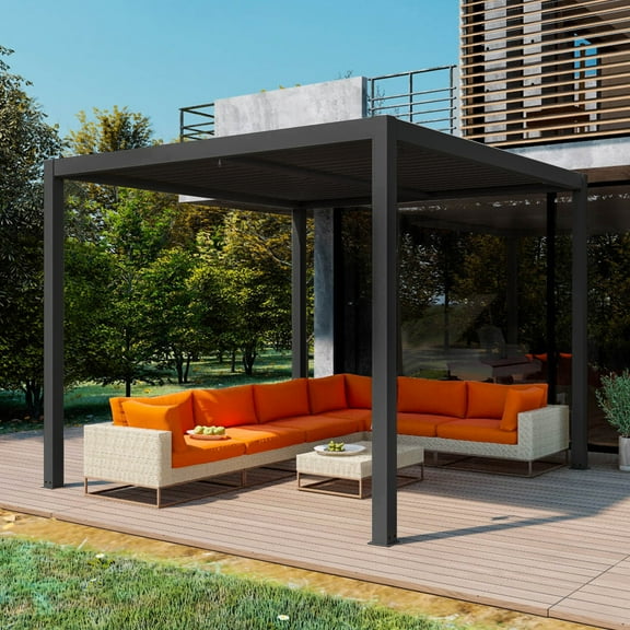 Outdoor Louvered Pergola, Aluminum Outdoor Louvered Pergola Patio with Adjustable Roof for Outdoor Deck