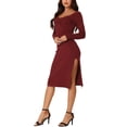 thumbnail image 4 of INSPIRE CHIC Robe Midi Décontractée à Manches Longues Ajustée en Tricot Côtelé pour Femmes Rouge P, 4 of 5
