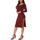 thumbnail image 4 of INSPIRAR CHIC Vestido Midi de Punto Acanalado de Manga Larga Ajustado para Mujeres Color Rojo Vino Talla S, 4 of 6