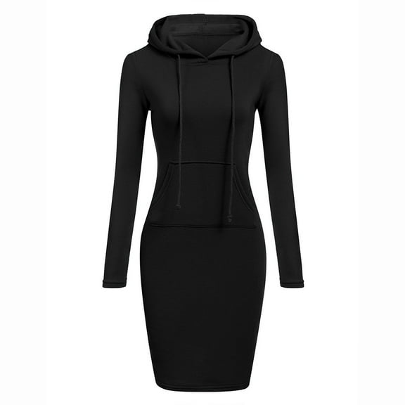 Idoravan Women's Dress Summer Womens Long Sleeve Solid Patchwork Casual Long Hooded Sweater Dress