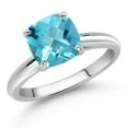 thumbnail image 2 of Gem Stone King 10K White Gold Swiss Blue Topaz Solitaire Engagement Ring for Women (2.75 Cttw, Cushion Checkerboard 8MM, Gemstone November Birthstone, Available in Size 5, 6, 7, 8, 9), 2 of 4