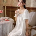 thumbnail image 2 of Defitshape Women's Summer Nightgown Lightweight Fall Puff Sleeve Sleep Dress Vintage Victorian Night Gown White Small, 2 of 4